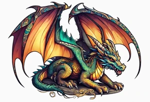 Dragon cute, celestial, cross tattoo idea