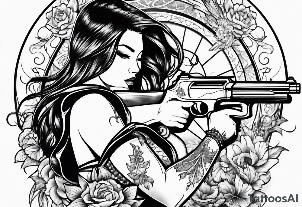 woman with a gun tattoo idea