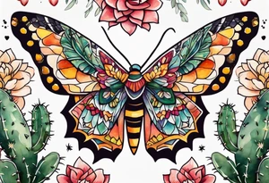 Modern Mexican style small moth with succulents in a garden with cactus tattoo idea