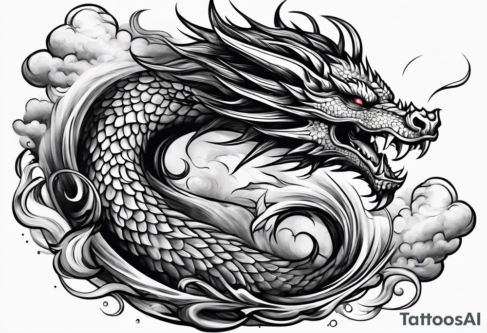 Dragon flames tornado clouds tattoo idea