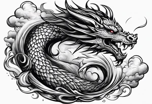 Dragon flames tornado clouds tattoo idea