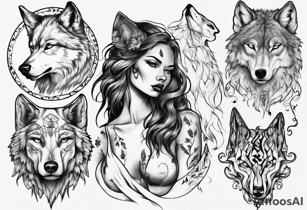 Half woman half wolf tattoo idea