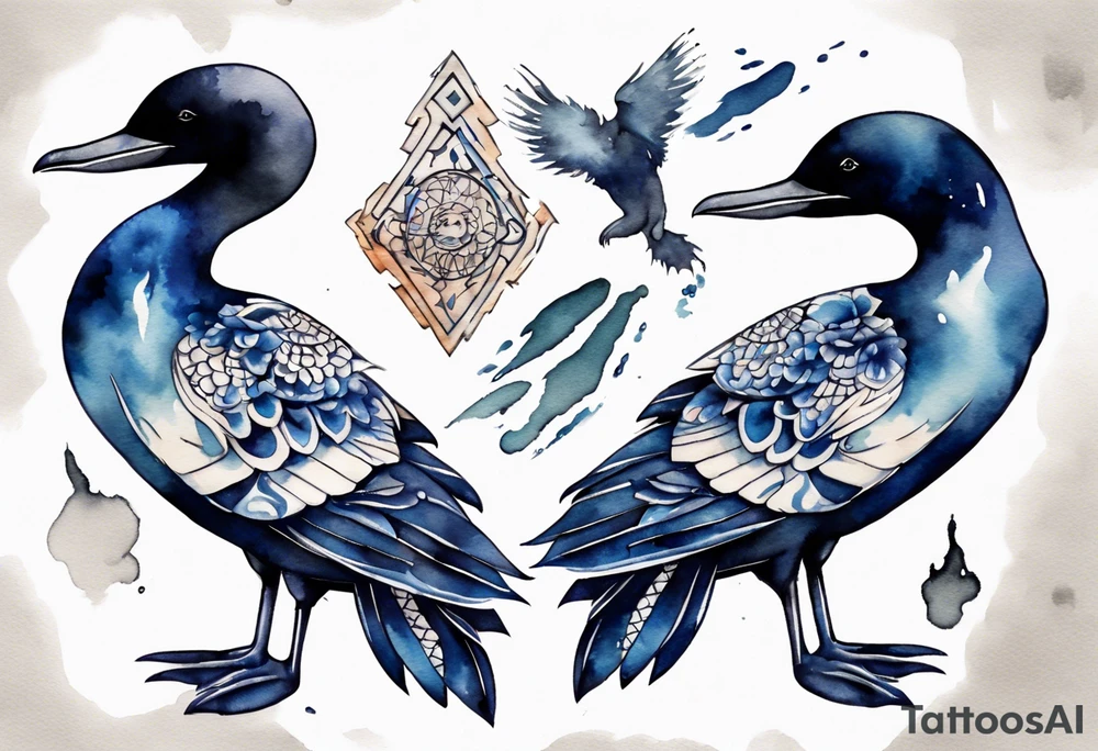 a loon wearing a dark blue robe, mystic tattoo idea