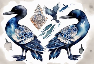 a loon wearing a dark blue robe, mystic tattoo idea