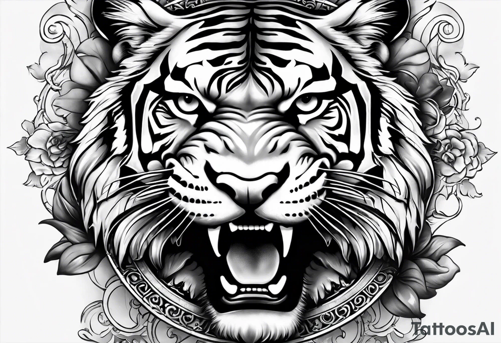 Full right arm sleeve a tiger at the top with a crown and third eye underneath a large hour glass with a brain and heart inside of it tattoo idea