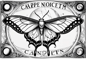 luna moth with moon phases arched under it and the words "carpe noctem" above it tattoo idea