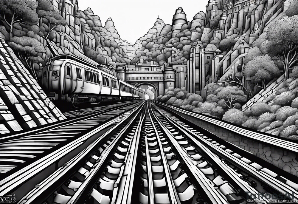 labyrinth Maze train tracks straight tattoo idea