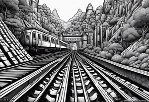 labyrinth Maze train tracks straight tattoo idea