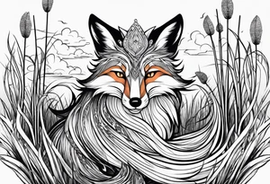 Creepy fox in the reeds jumping dark tattoo idea