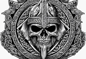 Valhalla sword shield  axe Valknut barbed wire chains tattoo idea