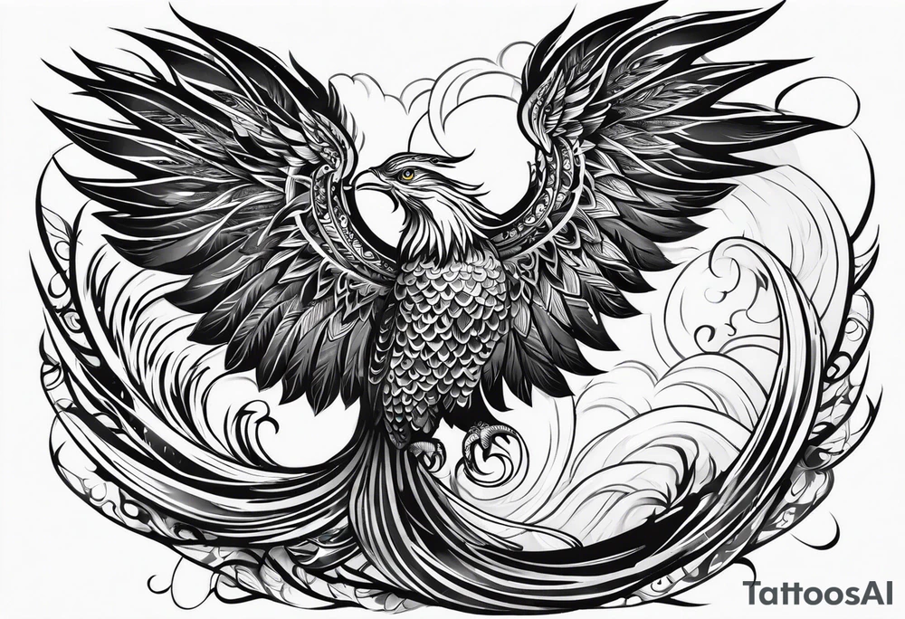 phoenix survolant un voilier. lune. tattoo idea