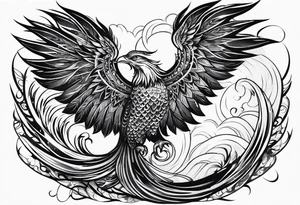 phoenix survolant un voilier. lune. tattoo idea
