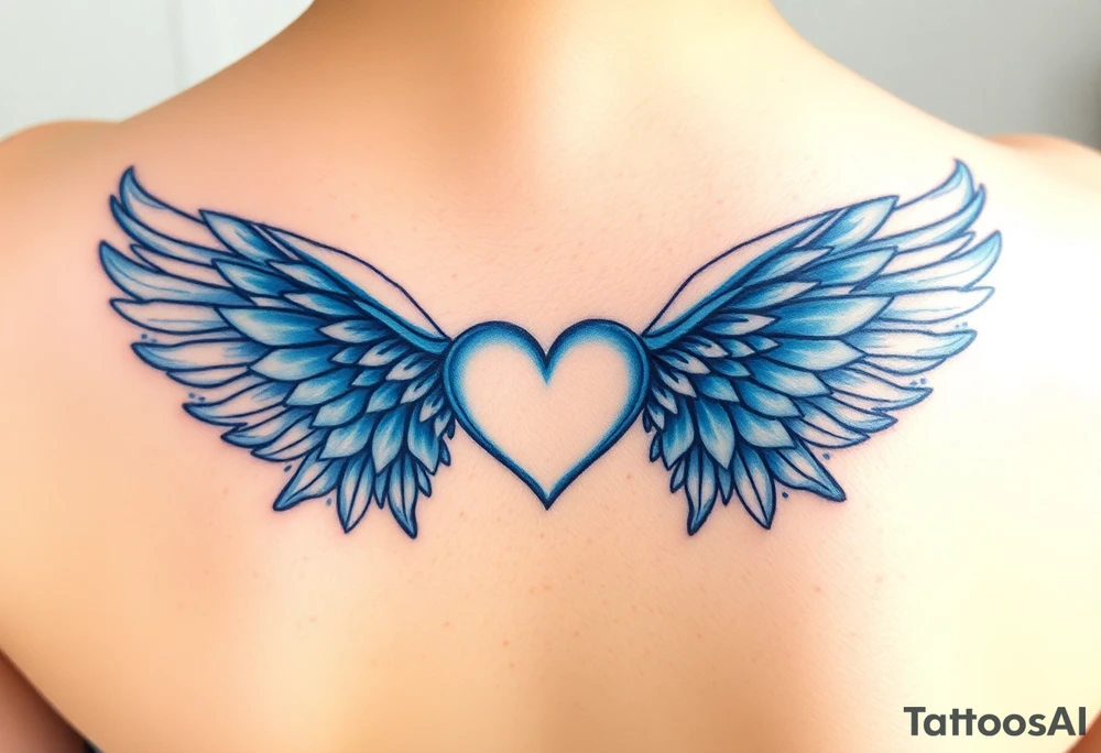 Angel wings, blue, heart, love tattoo idea