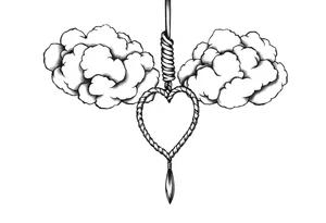 Clouds with a noose shaped in a heart dropping out tattoo idea