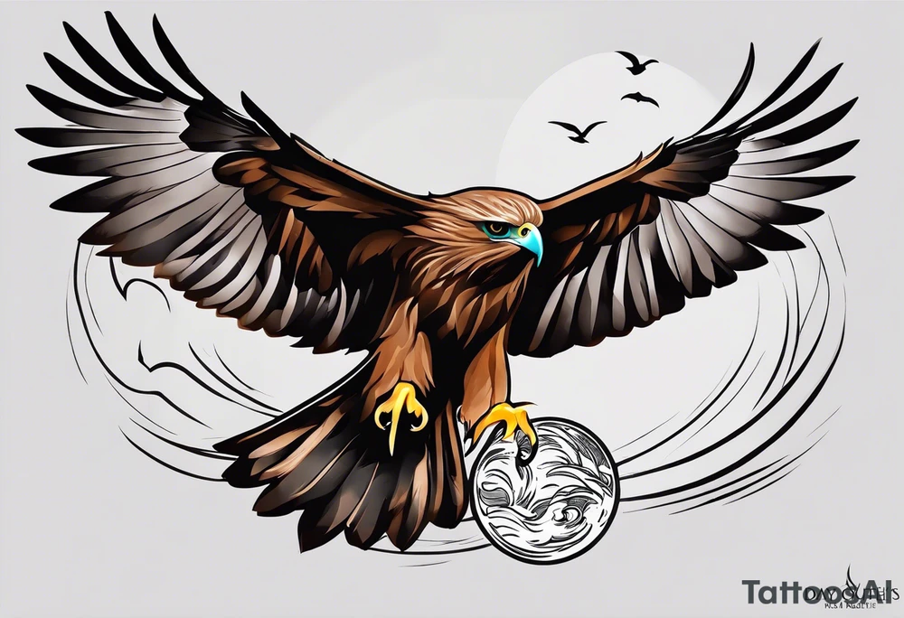 I want a tattoo for my daughter, her name is Daya which means black kite. I also love natur and I'm a climate change activist. Make the black kite soft, little more child like. For small tattoo. Lass details. Add climate element's. Colorfull and happy tattoo idea