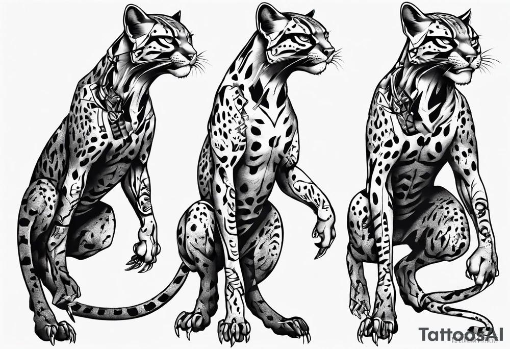 cybernetic ocelot full body roar tattoo idea