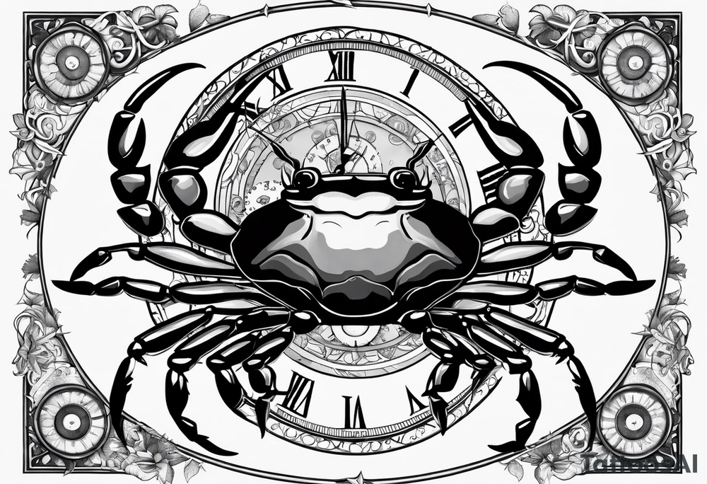 Zodiac crab with clock tattoo idea