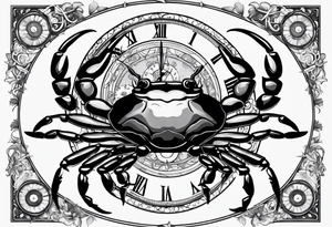 Zodiac crab with clock tattoo idea