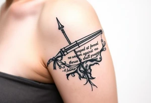 Strong biblical image that depicts, Isaiah 54:17, no weapon formed against me shall prosper under water tattoo idea