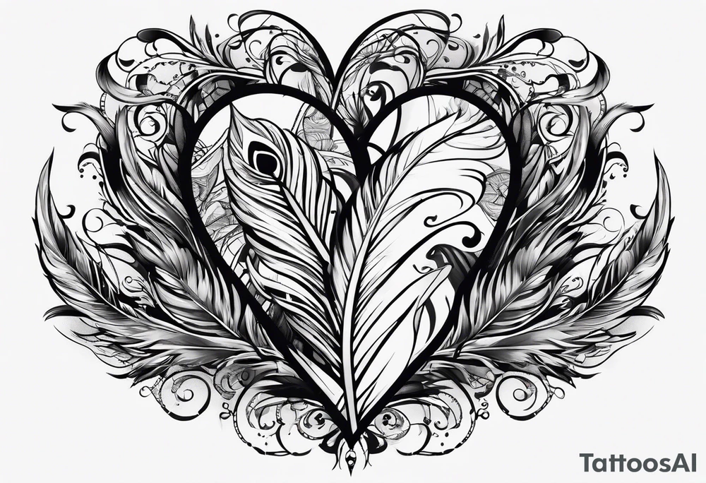 Feather and heart tattoo idea