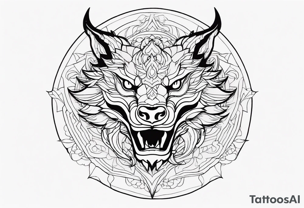 dragon head, mandala, facing front tattoo idea