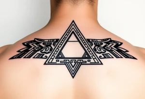 aztec triangle with intricate pattern, composed of interlocking blocks. only a triangle shape tattoo idea