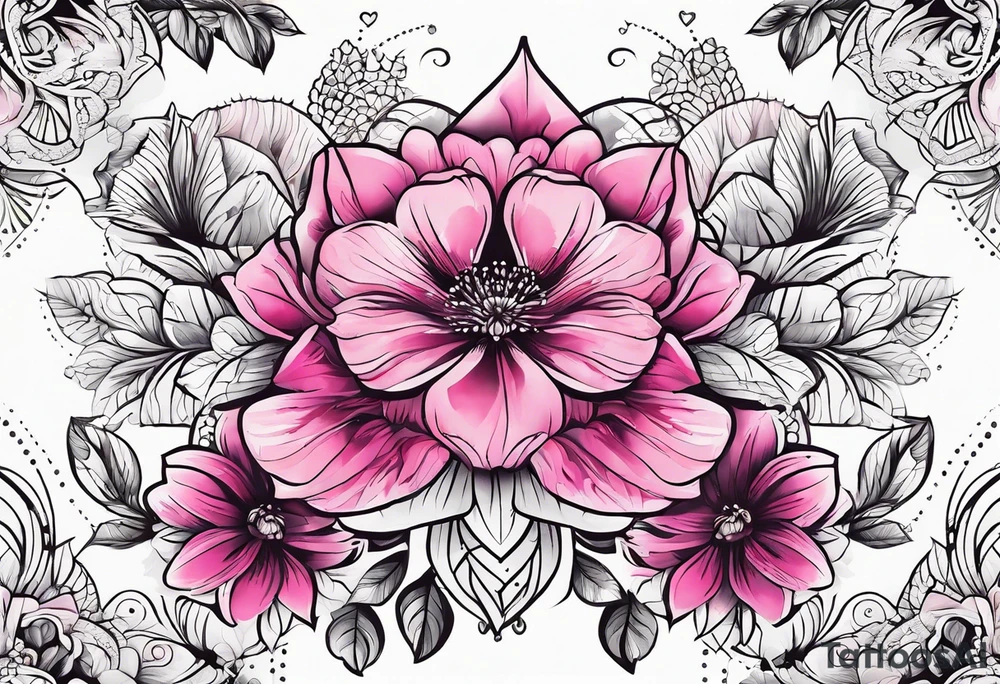 Pink flowers with decorative dott pattern tattoo idea