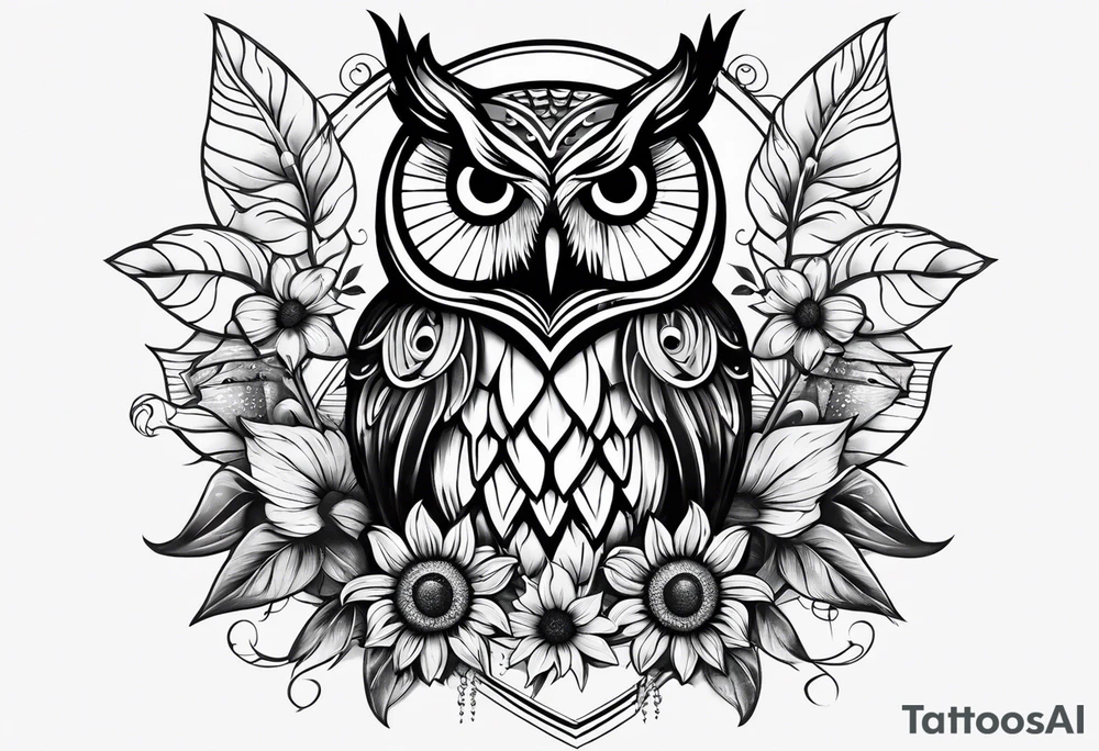 Owl sunflower and butterfly half sleeve tattoo idea