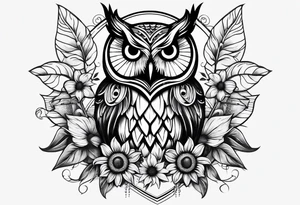 Owl sunflower and butterfly half sleeve tattoo idea