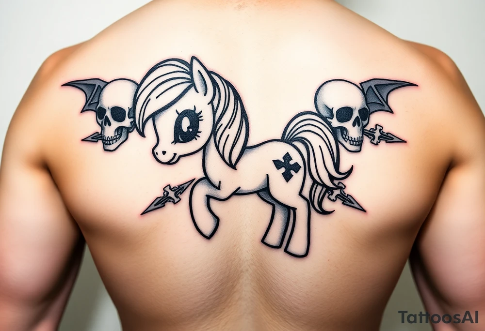 Demonic my little pony with skulls tattoo idea