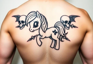Demonic my little pony with skulls tattoo idea