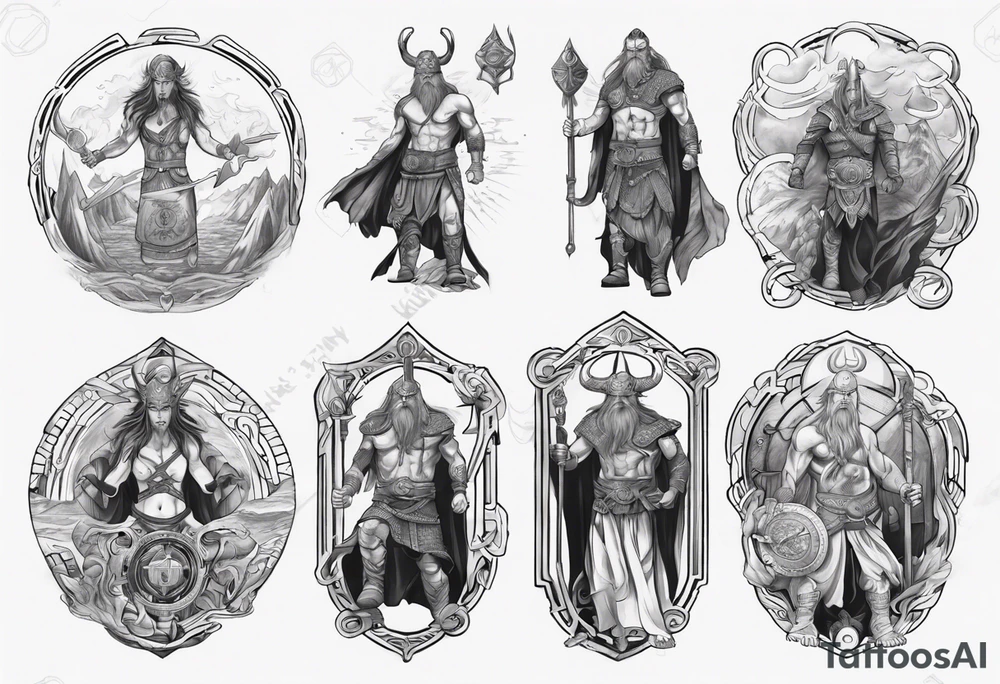 Norse god meili protecting seven wonders of world tattoo idea