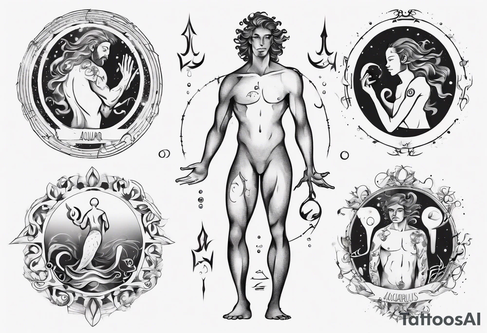 The Zodiac sign Aquarius in Human male form, mystic and spiritual. tattoo idea