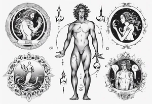 The Zodiac sign Aquarius in Human male form, mystic and spiritual. tattoo idea