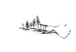 Full are sleeve that starts with trees on the forearm tattoo idea
