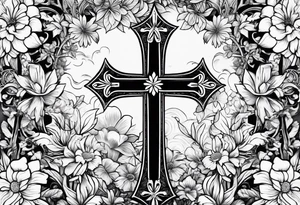 A wood cross with flowers surrounding it tattoo idea