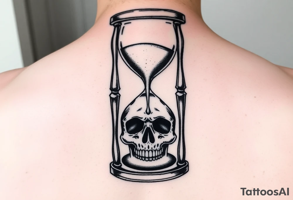 An hourglass with a skull at the bottom that the sand is pouring into tattoo idea