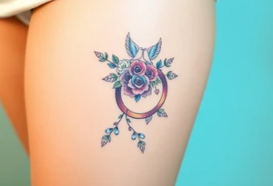 wedding ring with wedding bouquet, doves, hearts tattoo tattoo idea