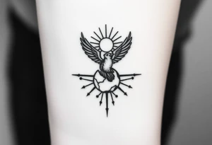Asymmetrical geometric minimalistic design. hermann hesse demian. Abraxas bird, cracked world/egg, sun. Wrist placement tattoo idea