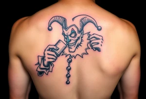 jester smoking and drinking in the other hand tattoo idea
