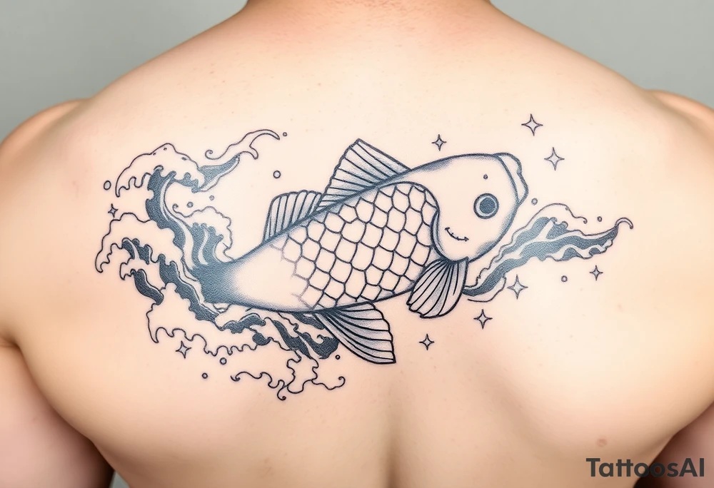 traditional koi fish swimming upstream through turbulent waves tattoo idea