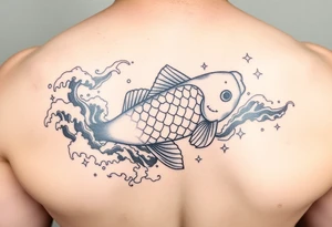 traditional koi fish swimming upstream through turbulent waves tattoo idea