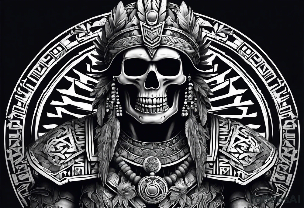 Aztec full body man warrior skeleton tattoo idea