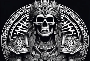 Aztec full body man warrior skeleton tattoo idea