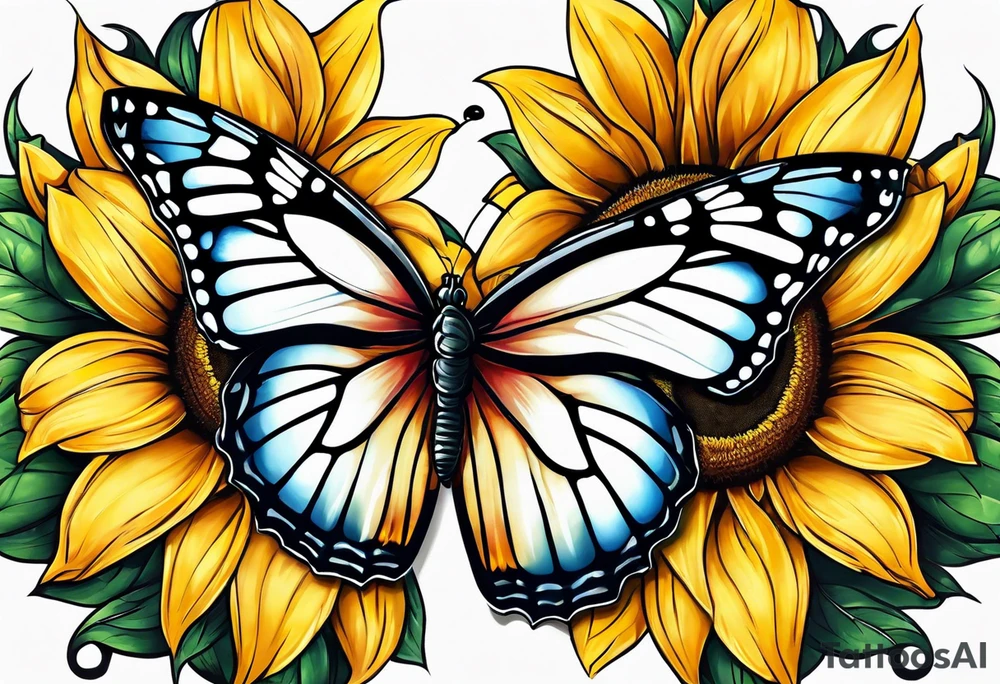 Half butterfly half sunflower tattoo idea