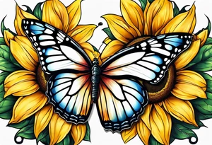 Half butterfly half sunflower tattoo idea