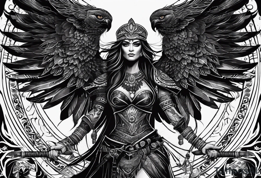 black kali, goddess pirate, alien, pachamama, valkrye, warrior, skull, lotus azul, wing, eagle, zenza resonance, stars, 5D tattoo idea
