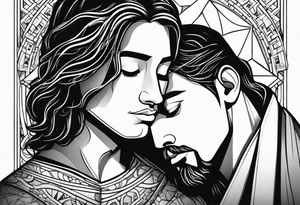 A boy laying his head on jesus’ shoulder tattoo idea