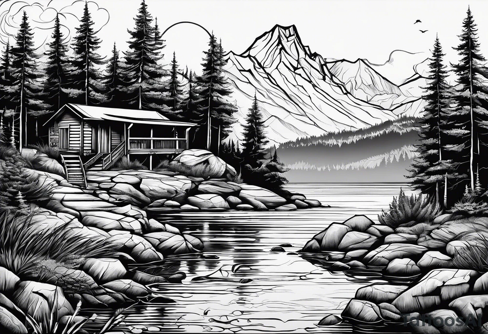 Backpacking fishing Wildlife theme and background with a Christian cross tattoo idea