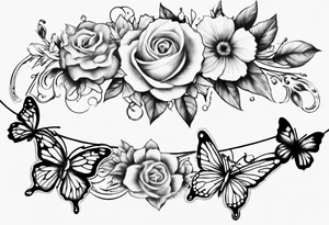 Ankle bracelet tattoo with flowers and butterflies and larger in the centre tattoo idea